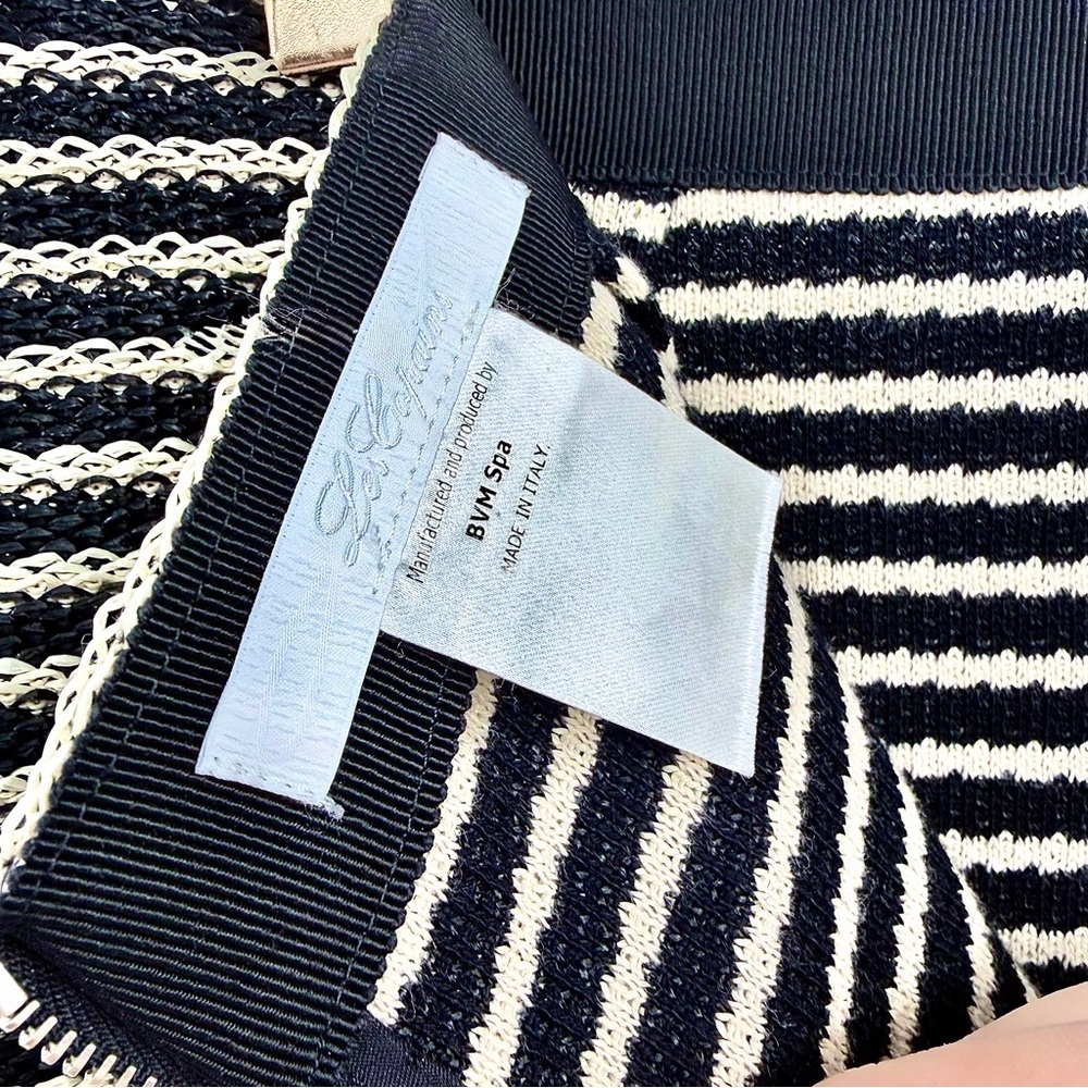 LES COPAINS Striped Raffia Woven Pencil Skirt Made In Italy 42 - Picture 8 of 10